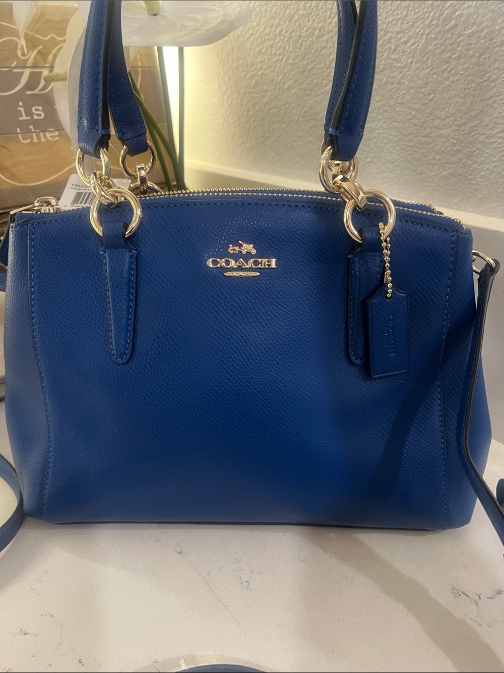 COACH Electric Blue Leather Satchel with Gold Hardware
